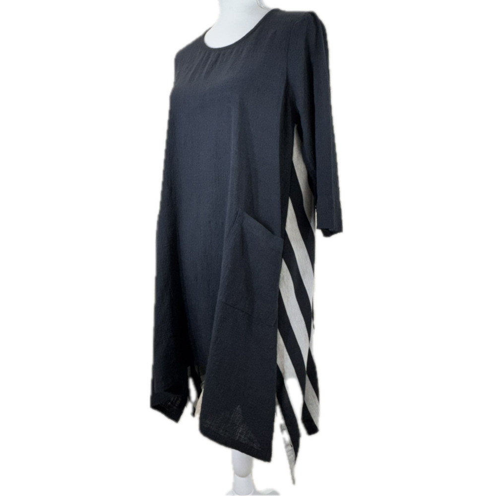 Alembika Women Size 0 A-Line Artsy Tunic Shirt Black White Striped Lagenlook